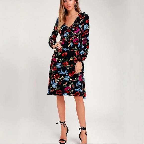 ❤️Lulu’s Beloved Blooms Floral Print MIDI Dress - Picture 2 of 8